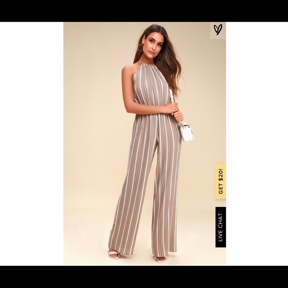 Ocean City Tan and White Striped Jumpsuit